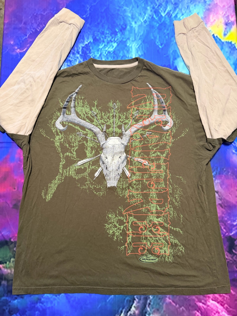 Realtree Olive Green Reptile Skull Graphic Long Sleeve Tee